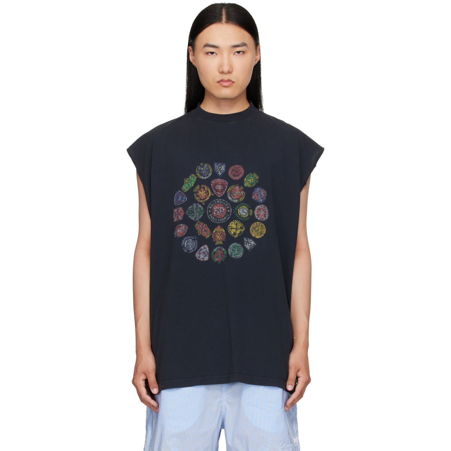 Balenciaga Black Spiral Crest T-Shirt