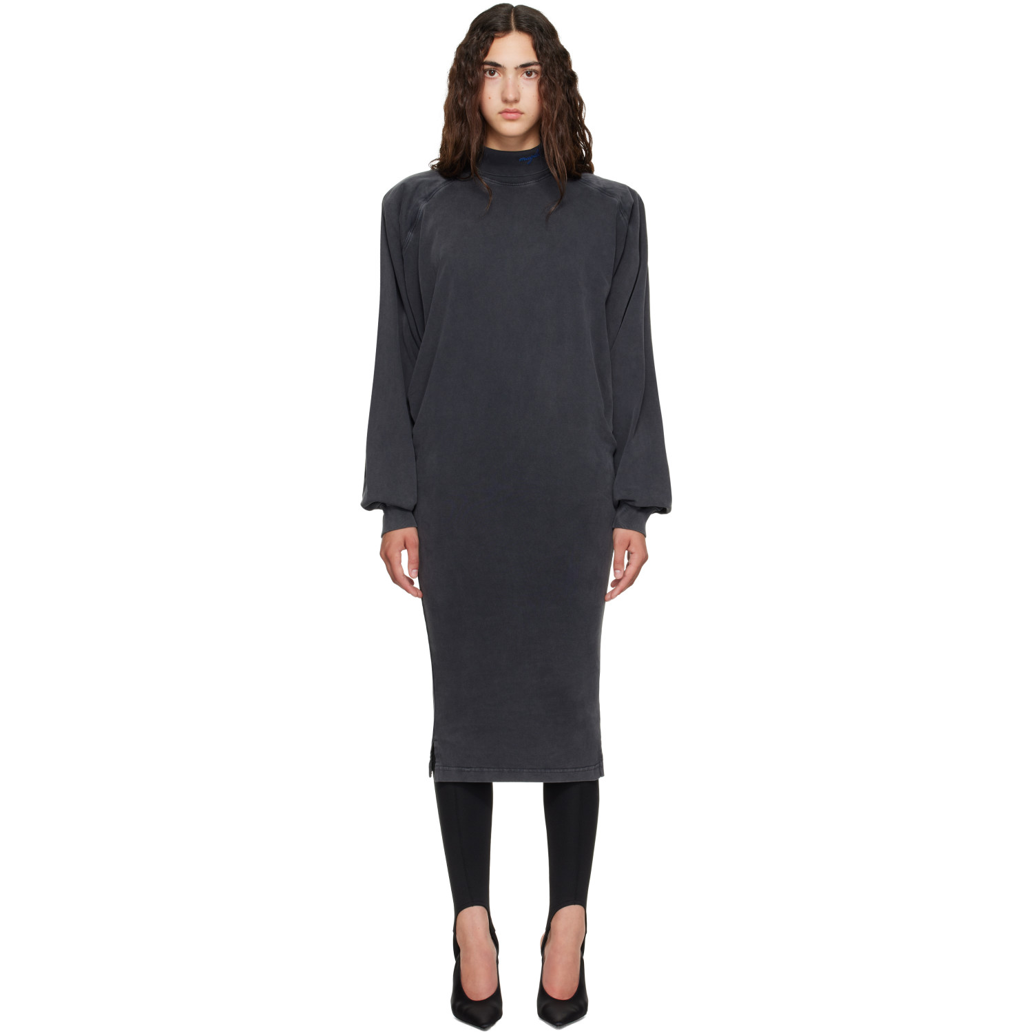 Mugler Black Bat Sleeves T-shirt Midi Dress