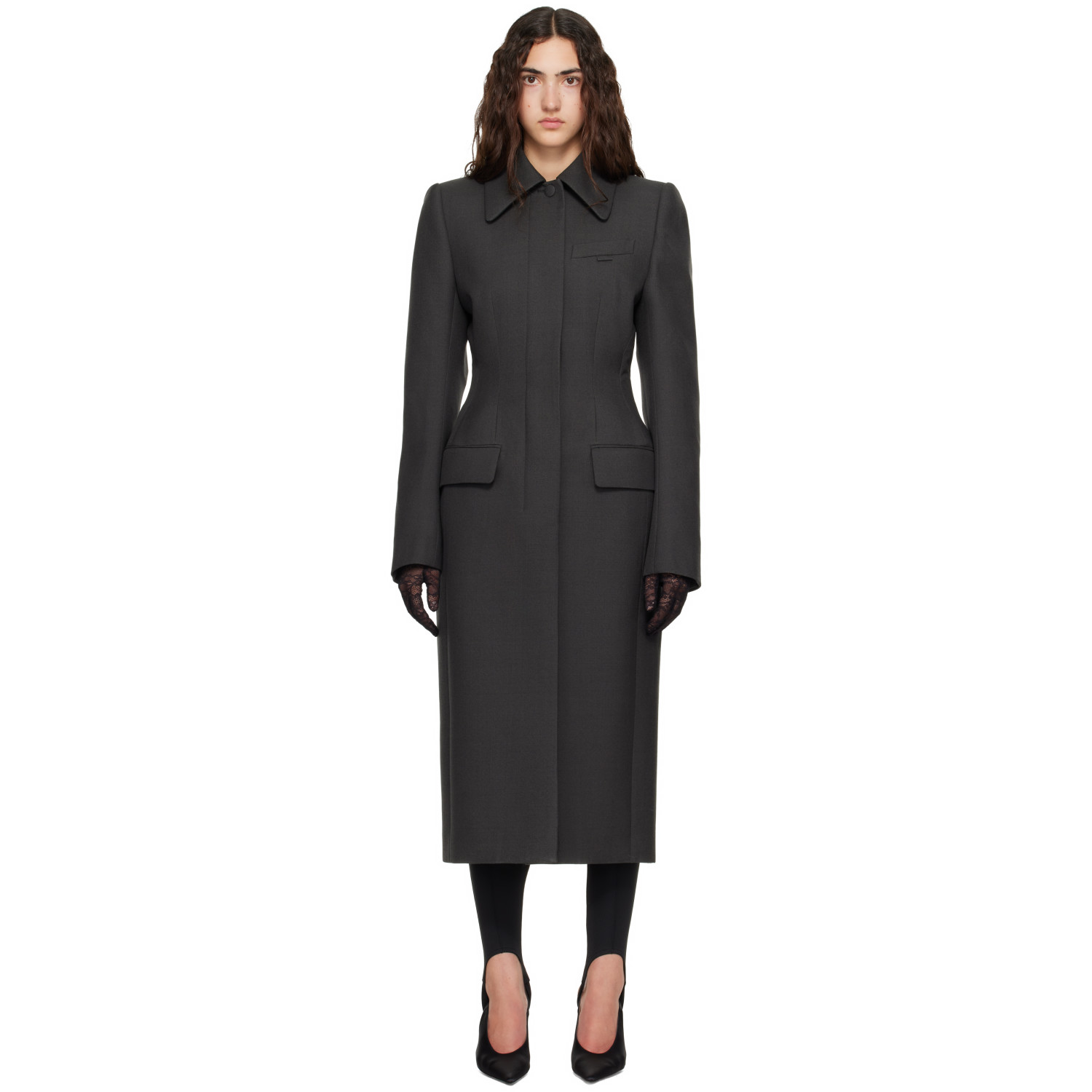 Mugler Gray Hourglass Coat