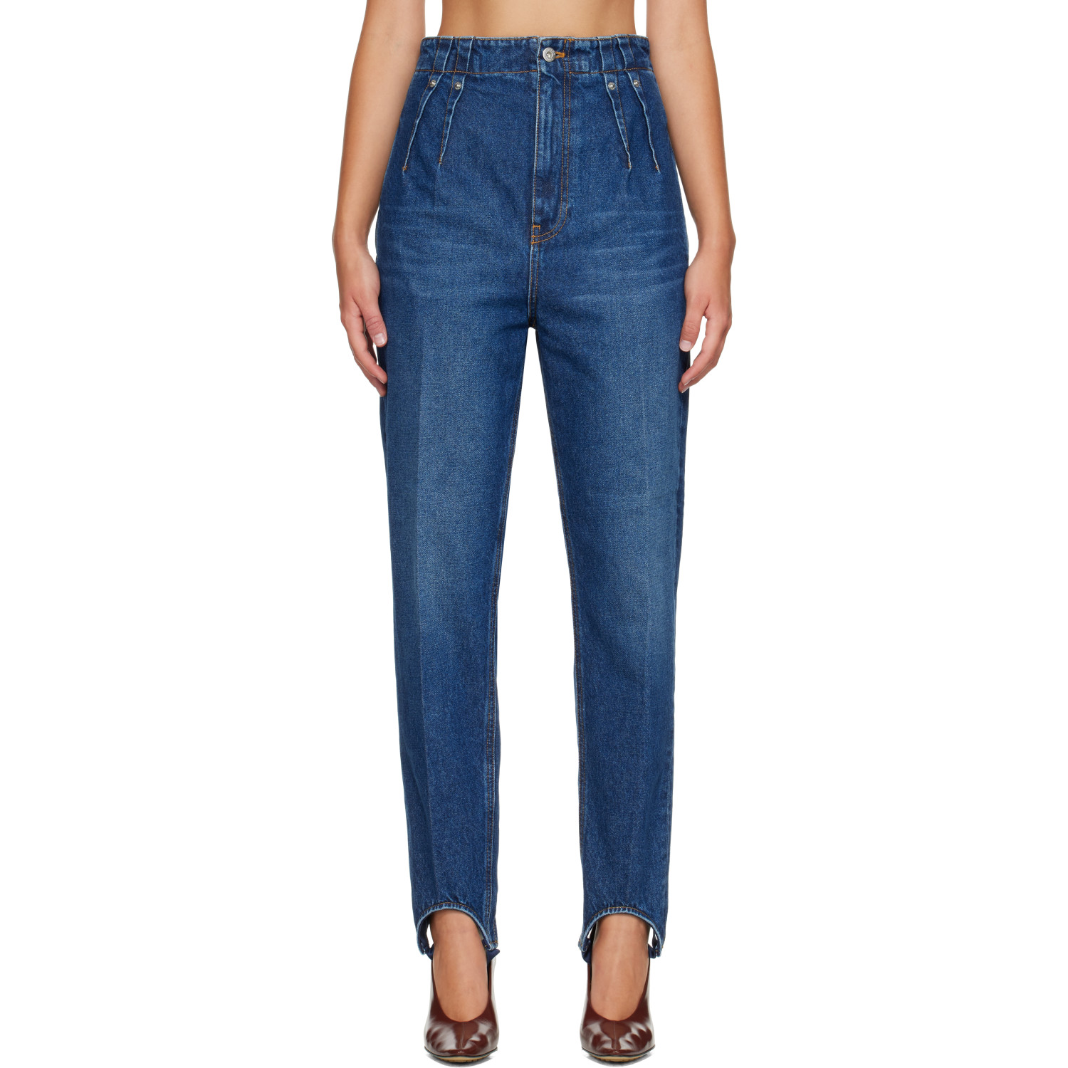 Mugler Blue Washed Denim Cigarette Stirrup Jeans