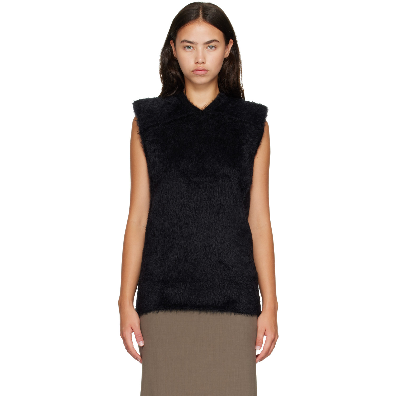 Mugler Black Brushed Knit Sleeveless Vest