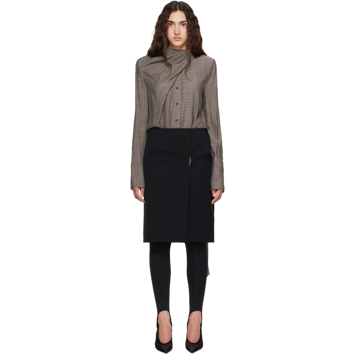 Mugler Taupe Lavalliere Blouse