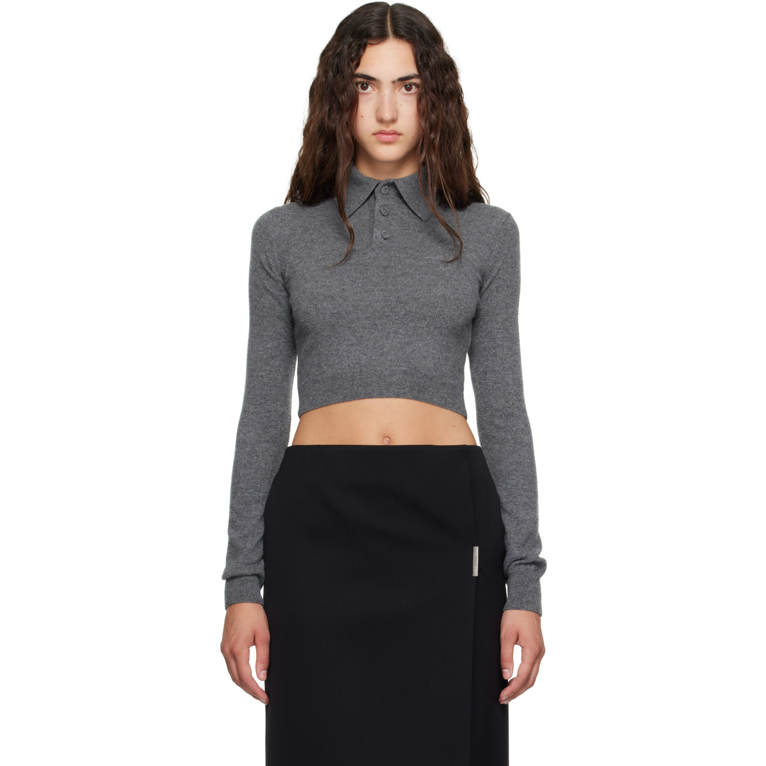 Mugler Grey Cashmere Cropped Polo