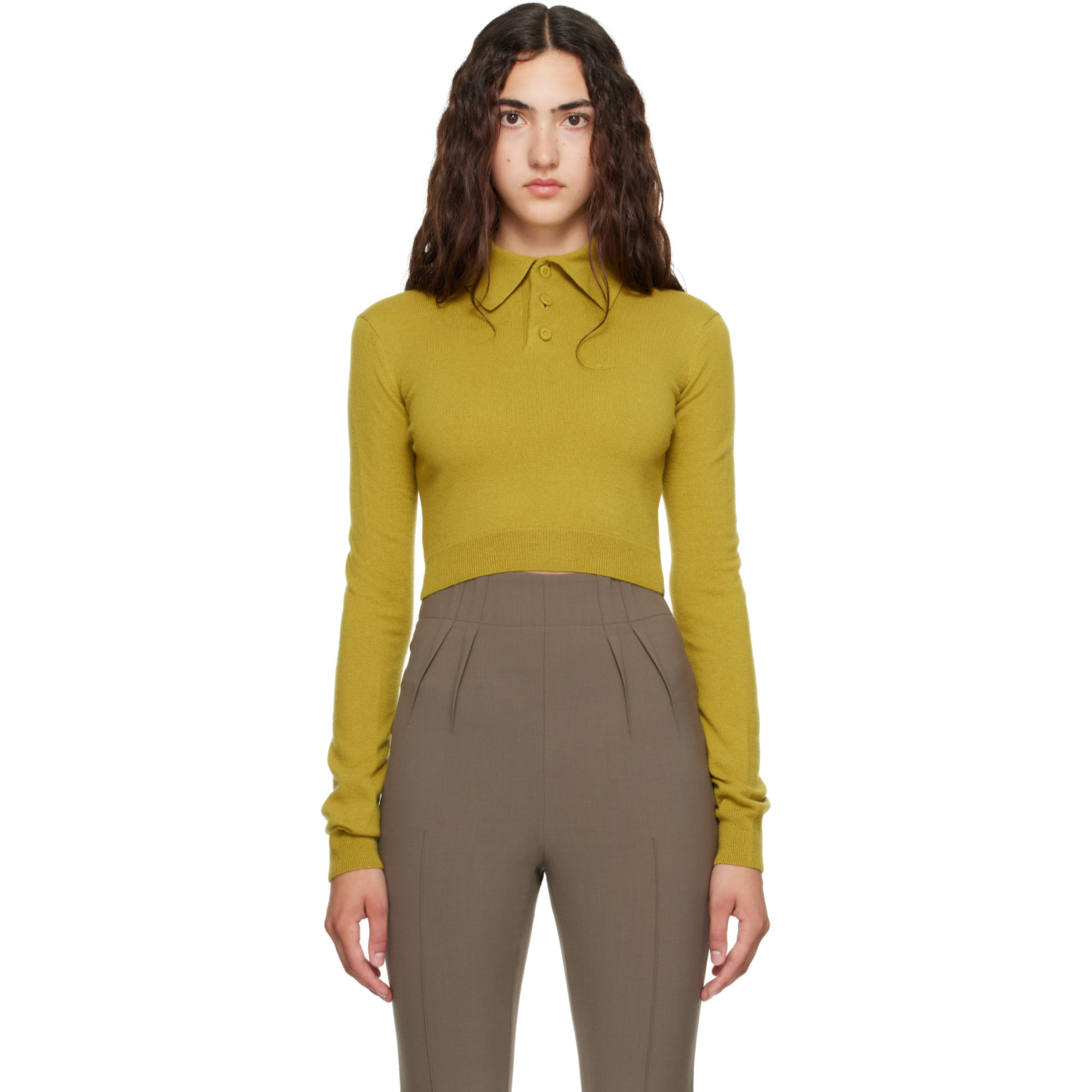 Mugler Green Cashmere Cropped Polo