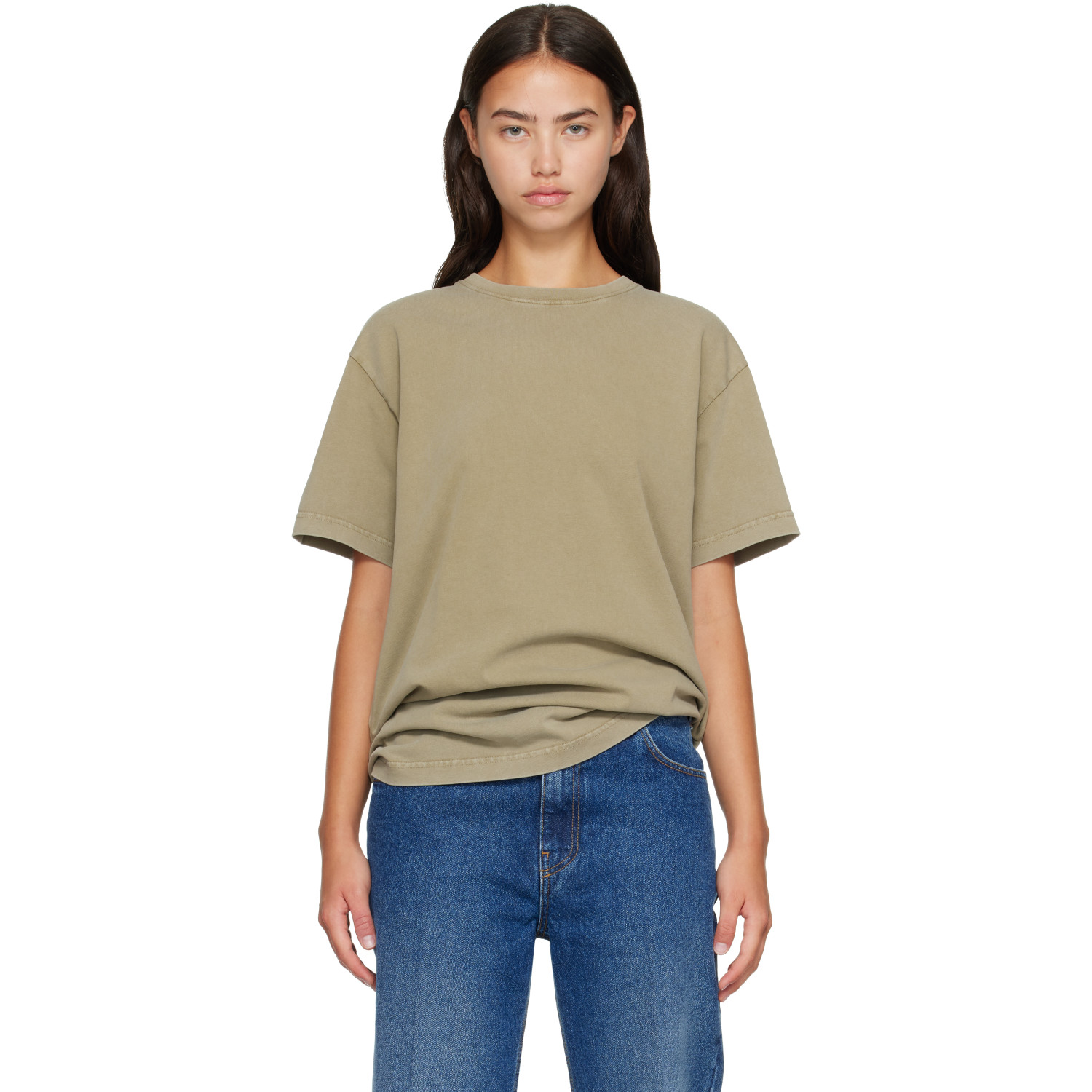 Mugler Khaki Short Sleeves Logo T-shirt