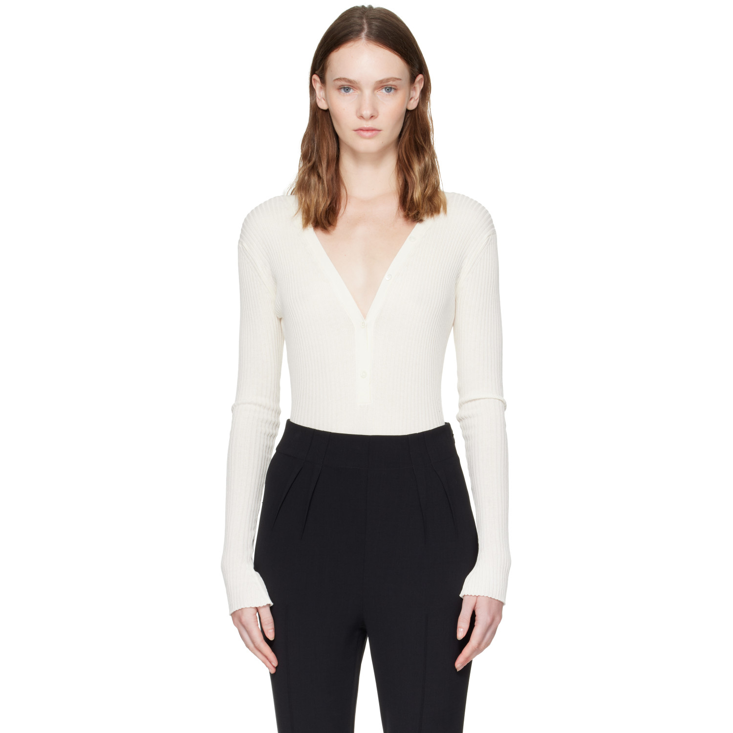 Mugler Off-White Knit Buttoned Bodysuit