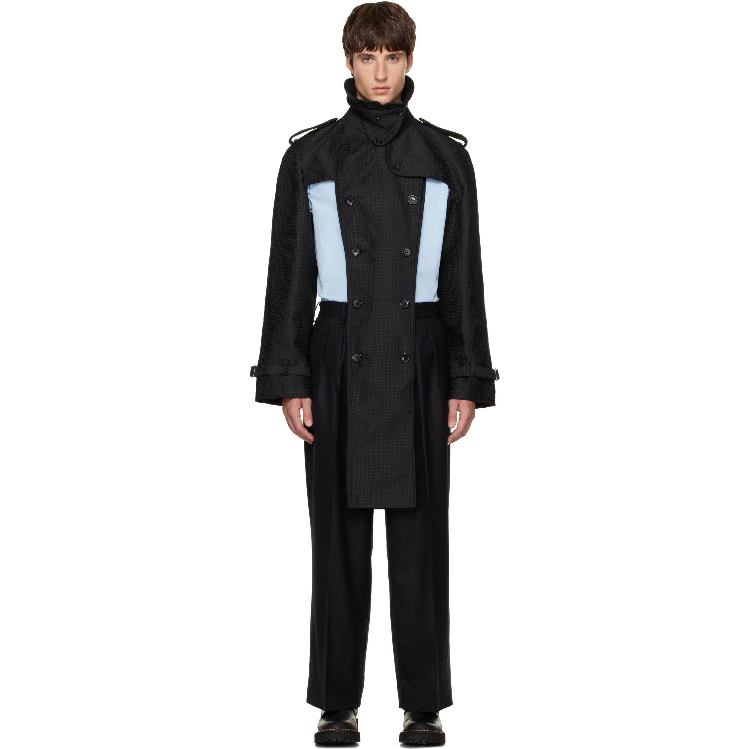 Comme des Garçons Homme Plus Black Dobby Cloth Trench Coat