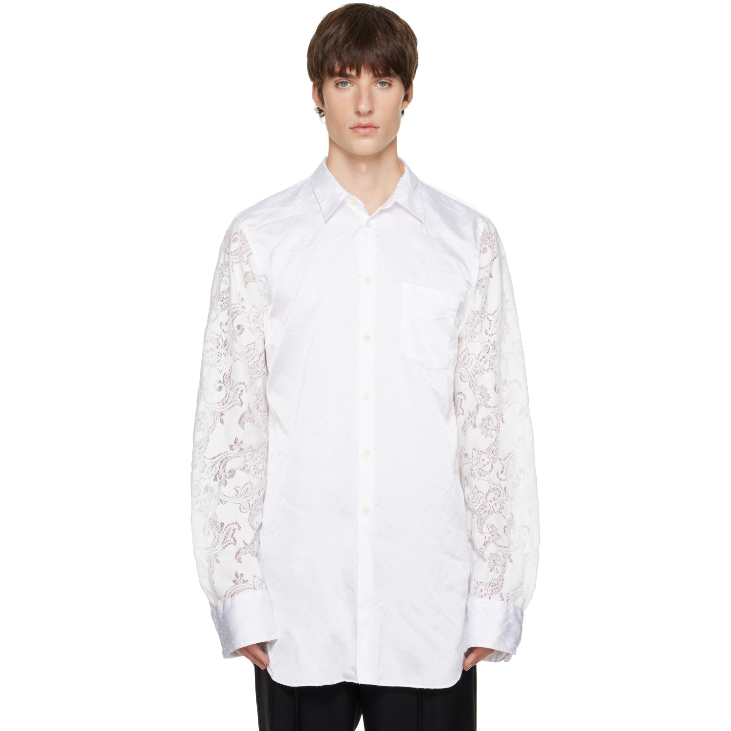 Comme des Garçons Homme Plus White Satin Jacquard Dot Shirt