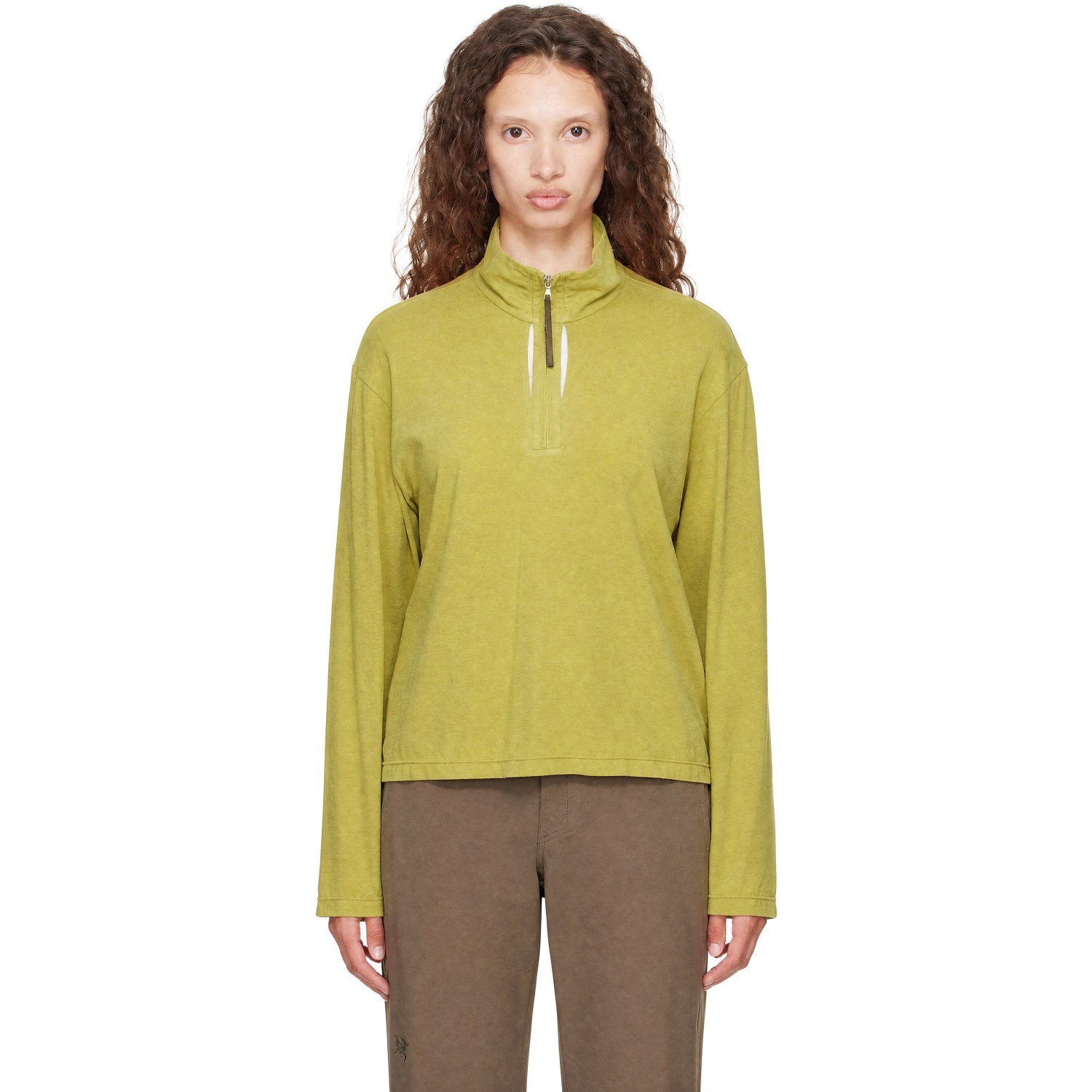 POST ARCHIVE FACTION (PAF) Green Cut Out Half Zip Fleece Sweatshirt