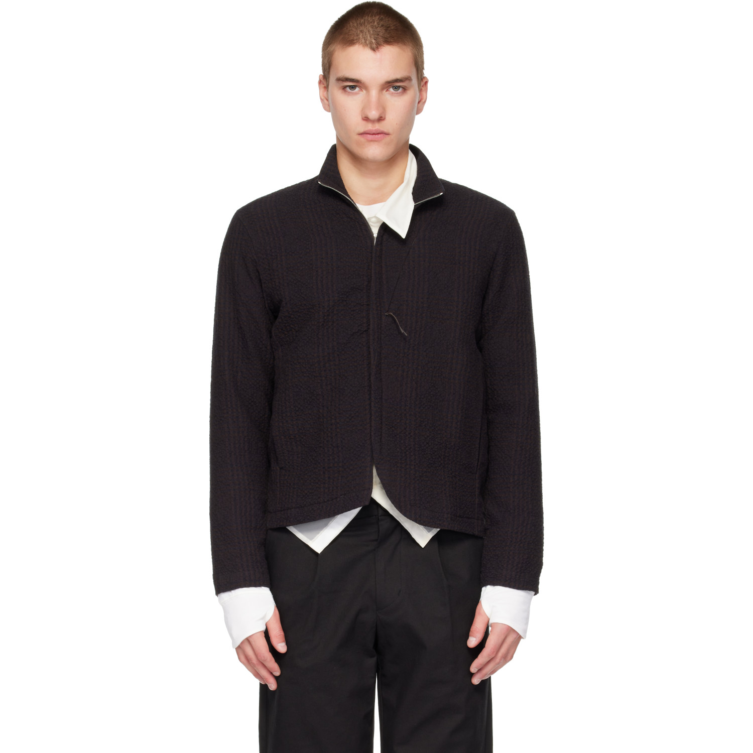 POST ARCHIVE FACTION (PAF) Brown Seersucker Track Jacket