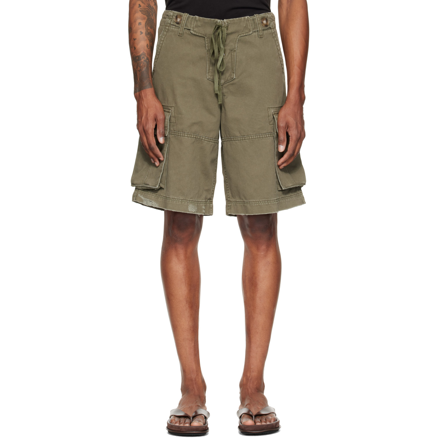 Raimundo Langlois Khaki Double Fly Cargo Shorts