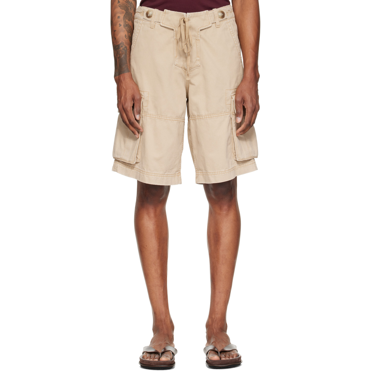 Raimundo Langlois Beige Double Fly Cargo Shorts