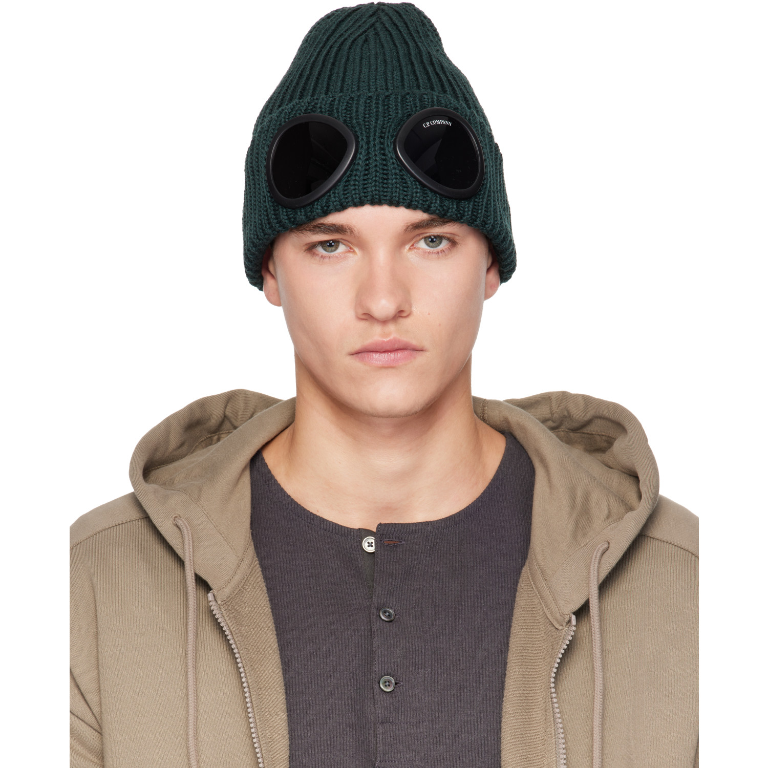 C.P. Company Green Extrafine Merino Wool Goggle Beanie