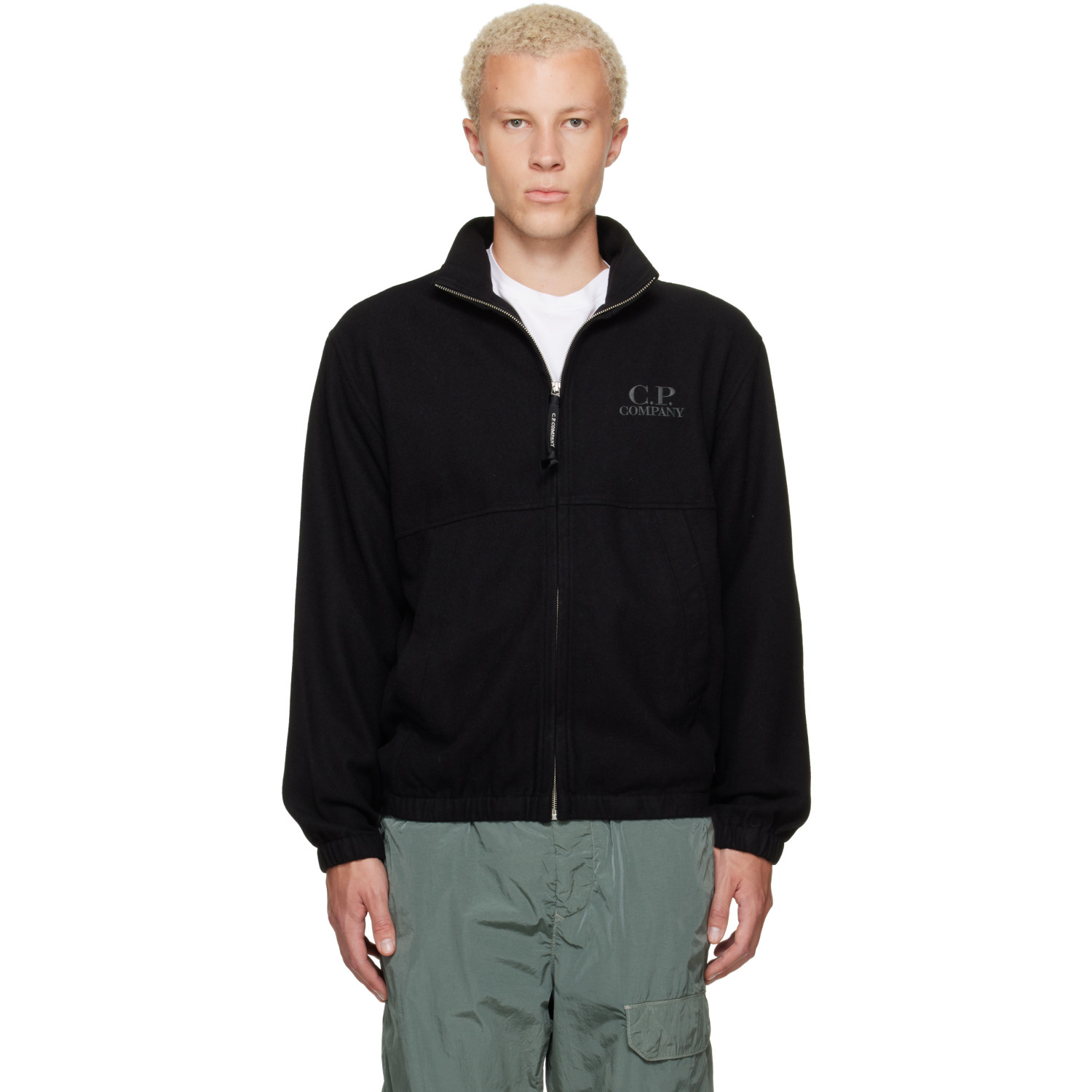 C.P. Company Black Wool Fleece Open Sweatshirt