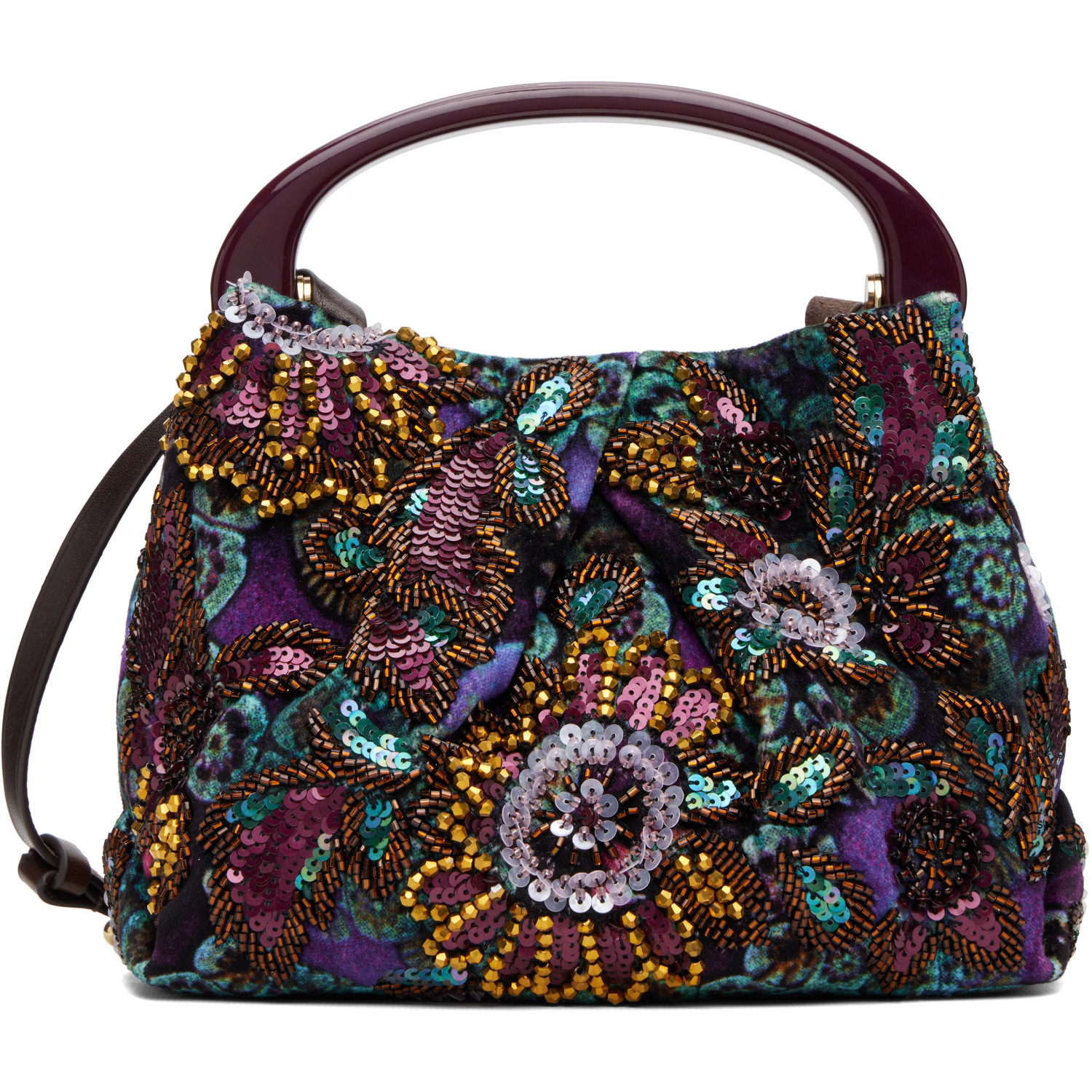 Dries Van Noten Purple & Green Small Embellished Bag