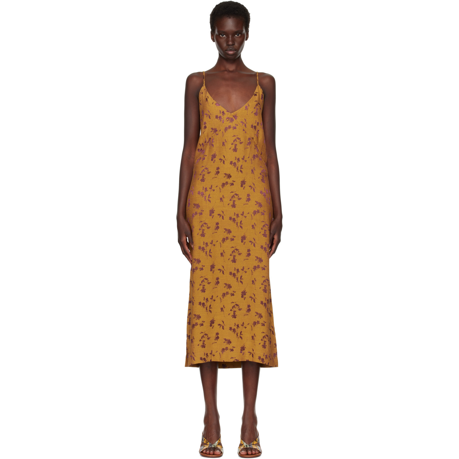 Dries Van Noten Tan Jacquard Midi Dress