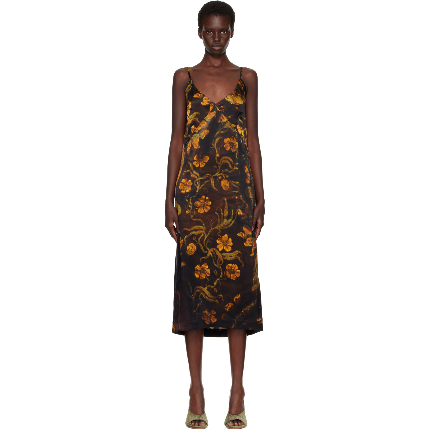 Dries Van Noten Black Satin Midi Dress