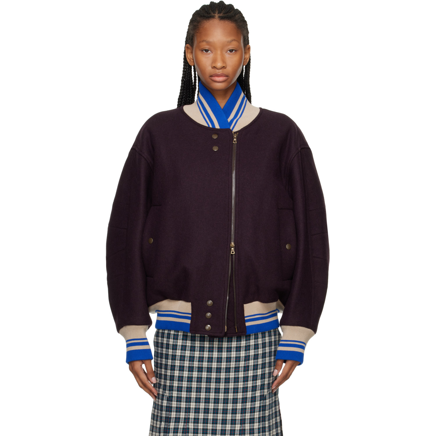 Dries Van Noten Purple Wool Bomber Jacket
