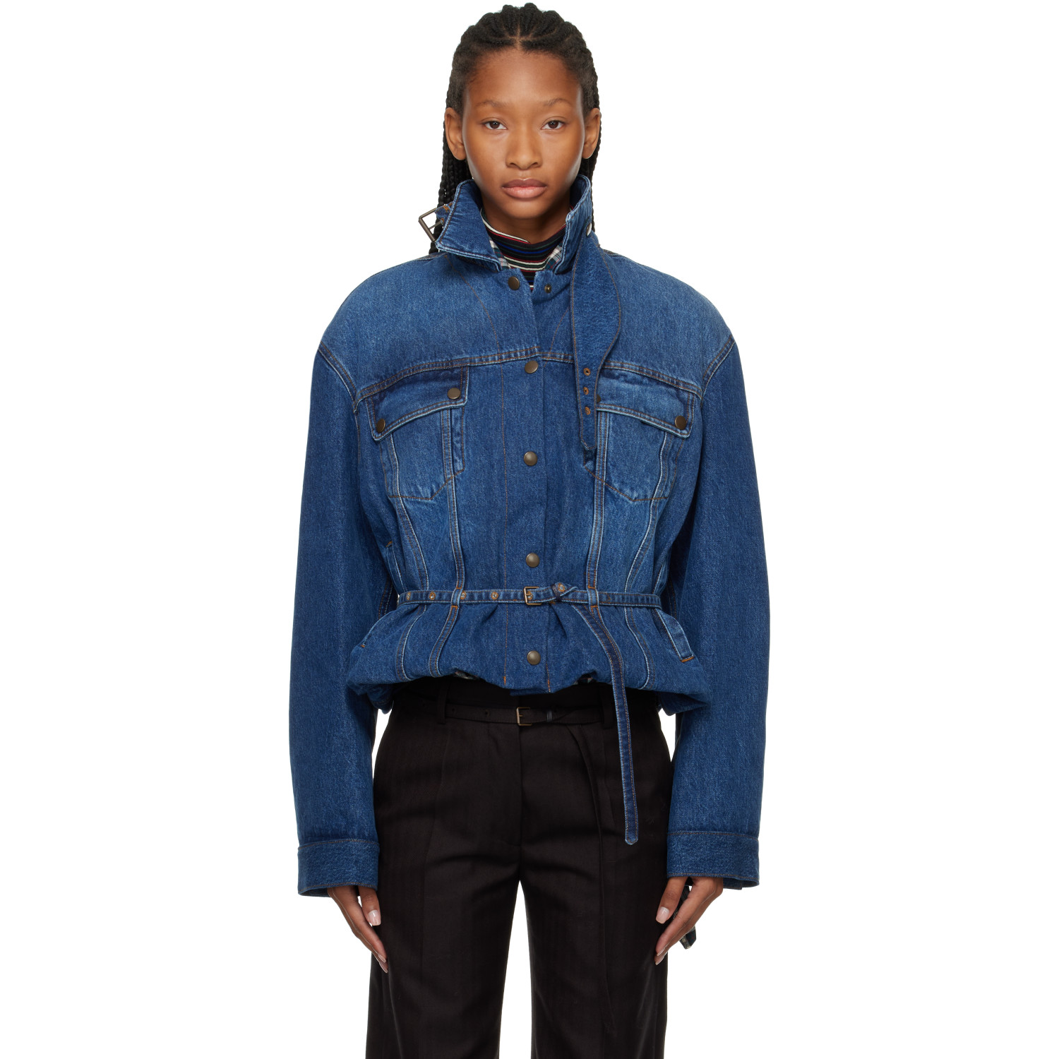 Dries Van Noten Blue High Collar Denim Jacket