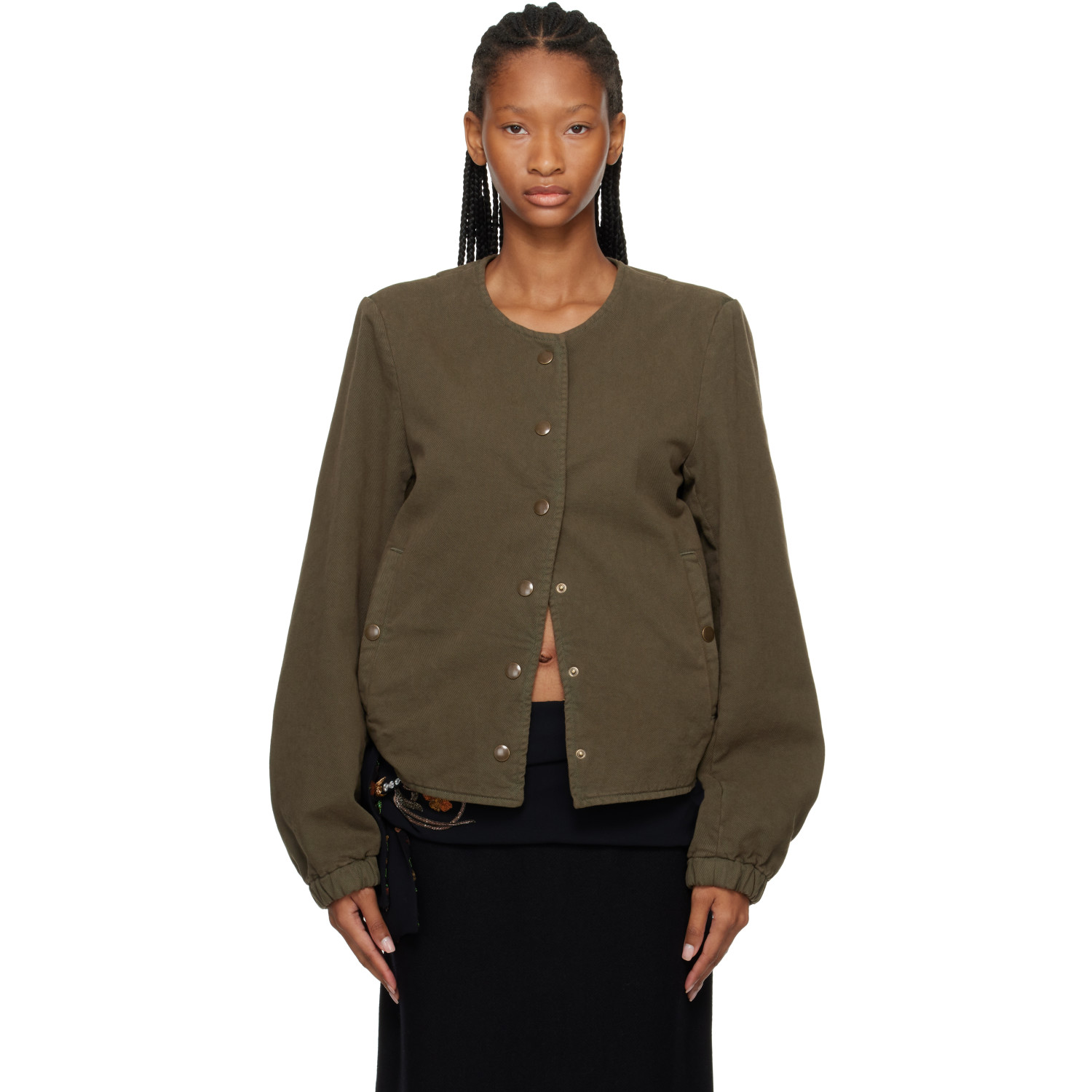 Dries Van Noten Khaki Collarless Jacket