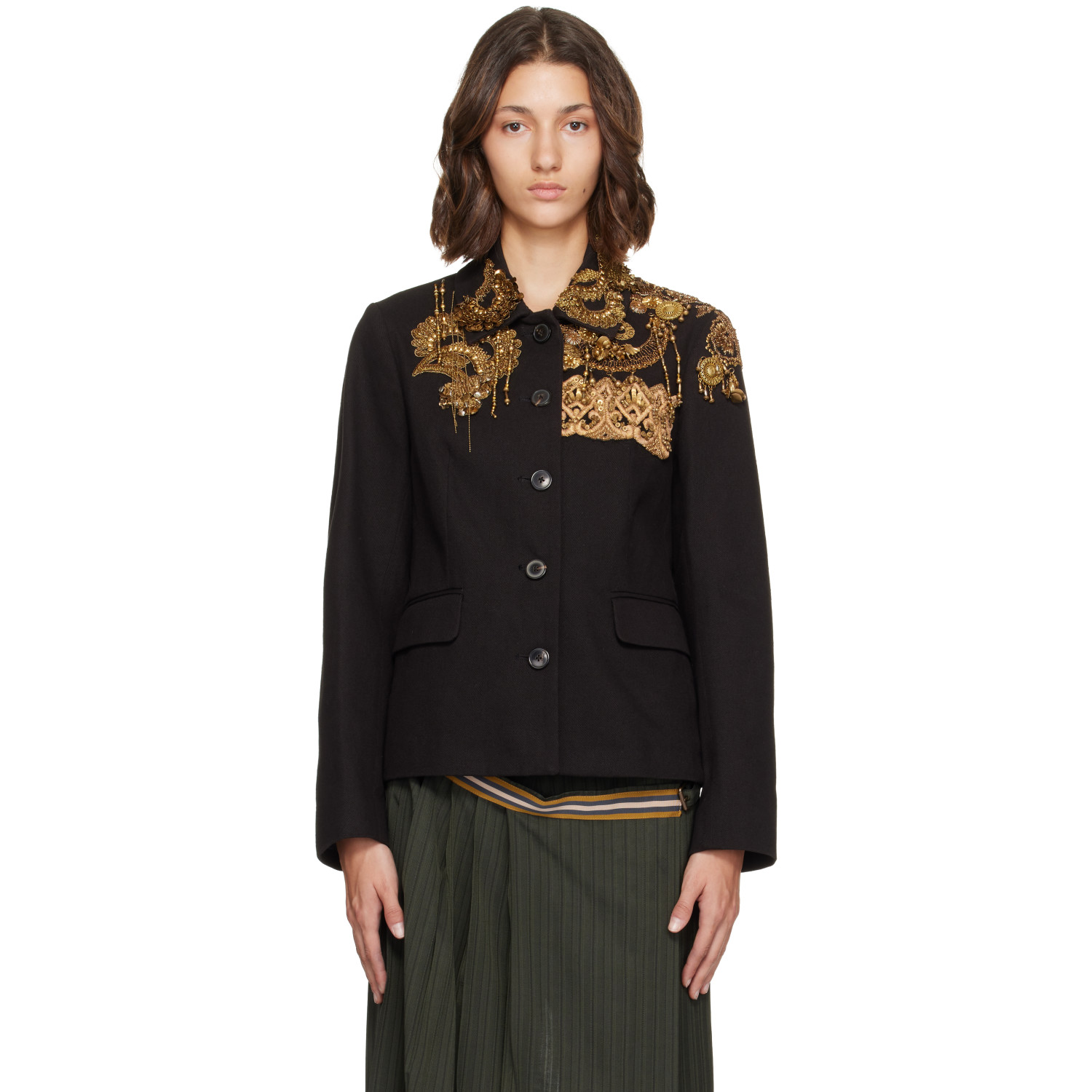 Dries Van Noten Black Embroidered Blazer