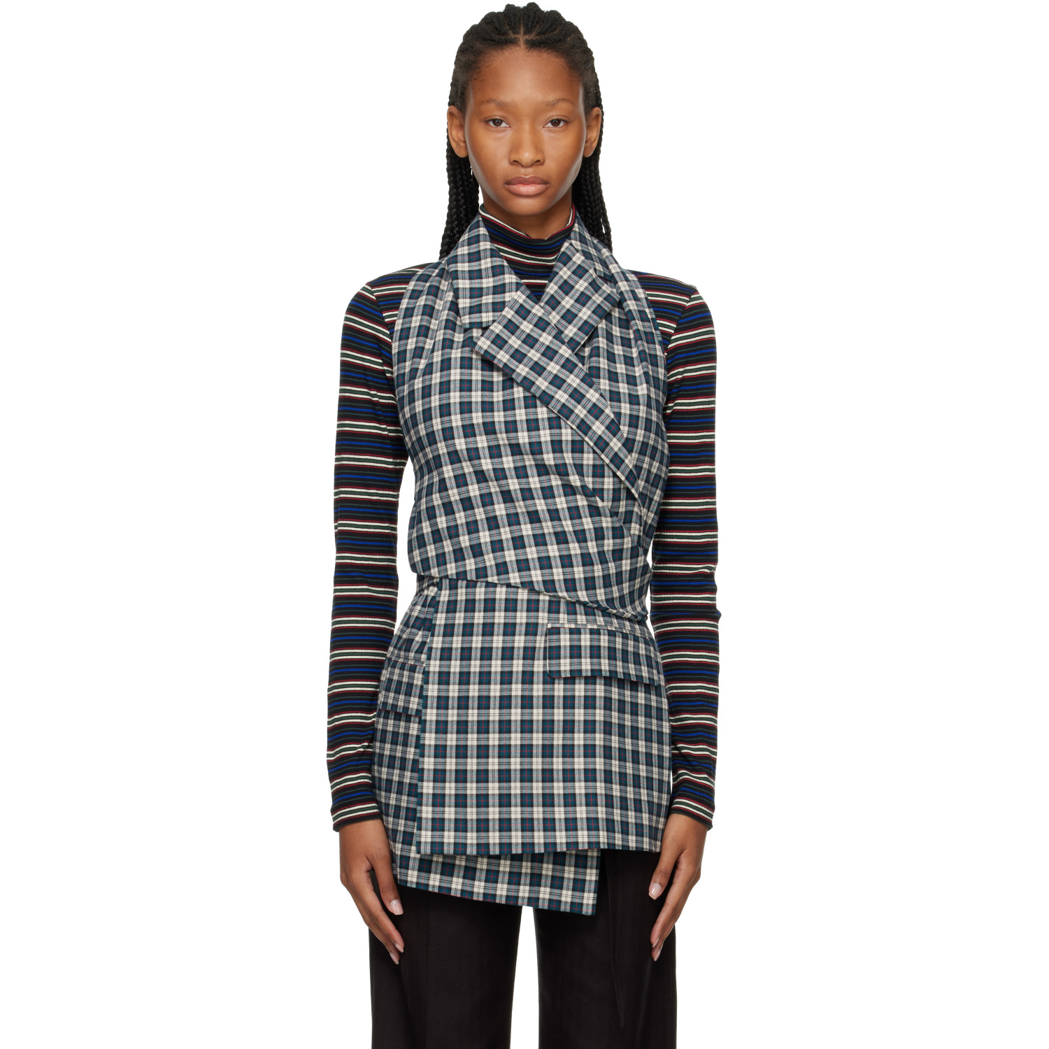 Dries Van Noten Off-White & Green Backless Cotton Flannel Top