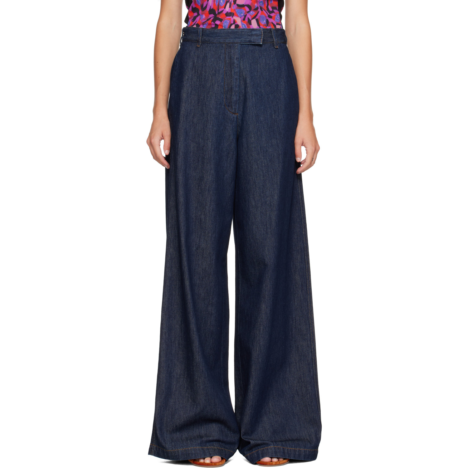 Dries Van Noten Navy Wide Leg Denim Jeans