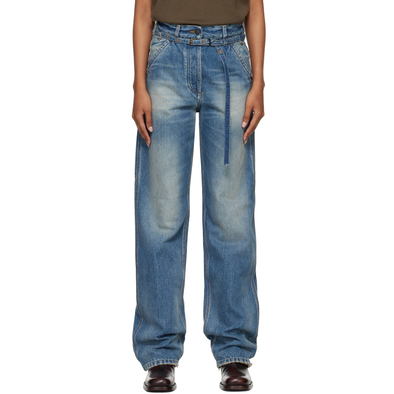 Dries Van Noten Blue Belted Wide-Leg Jeans