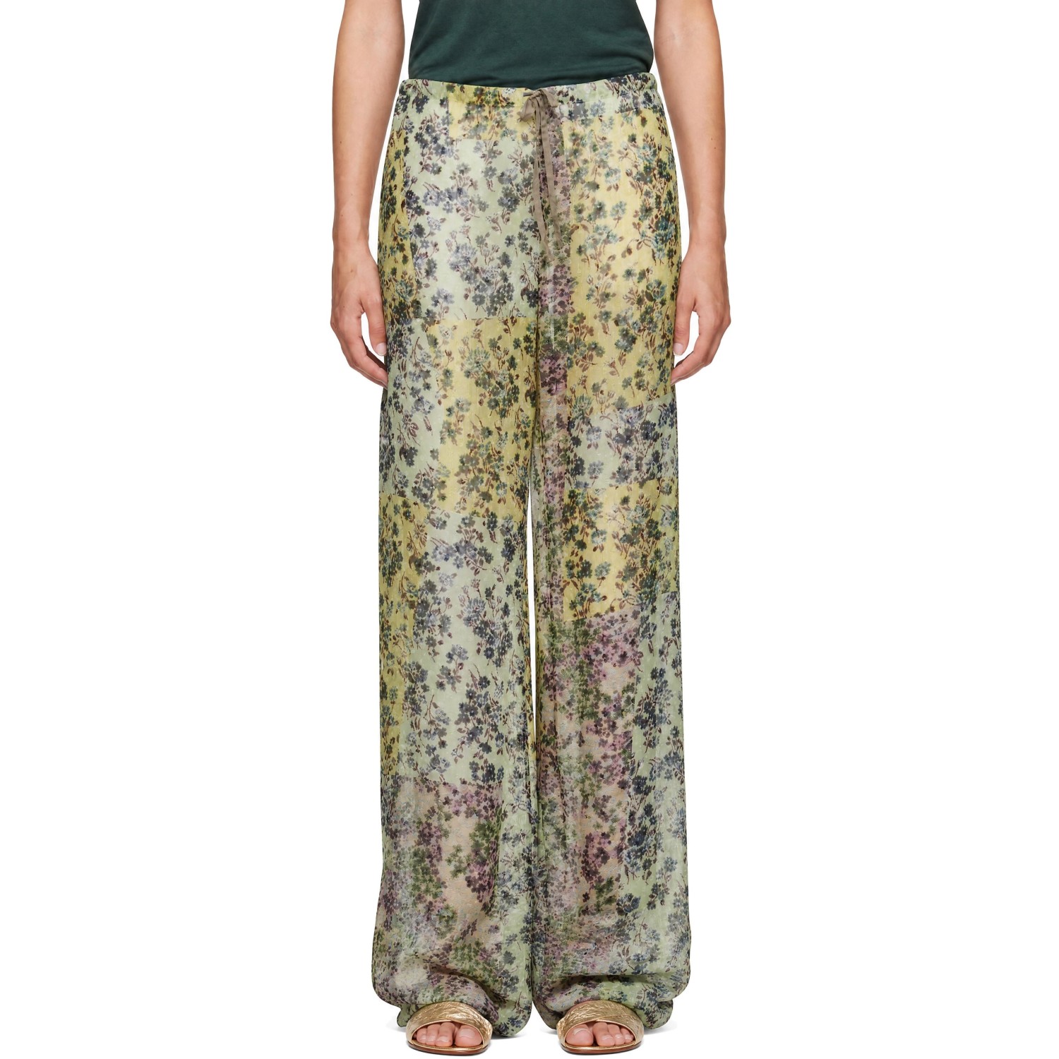 Dries Van Noten Green Elasticated Jacquard Trousers