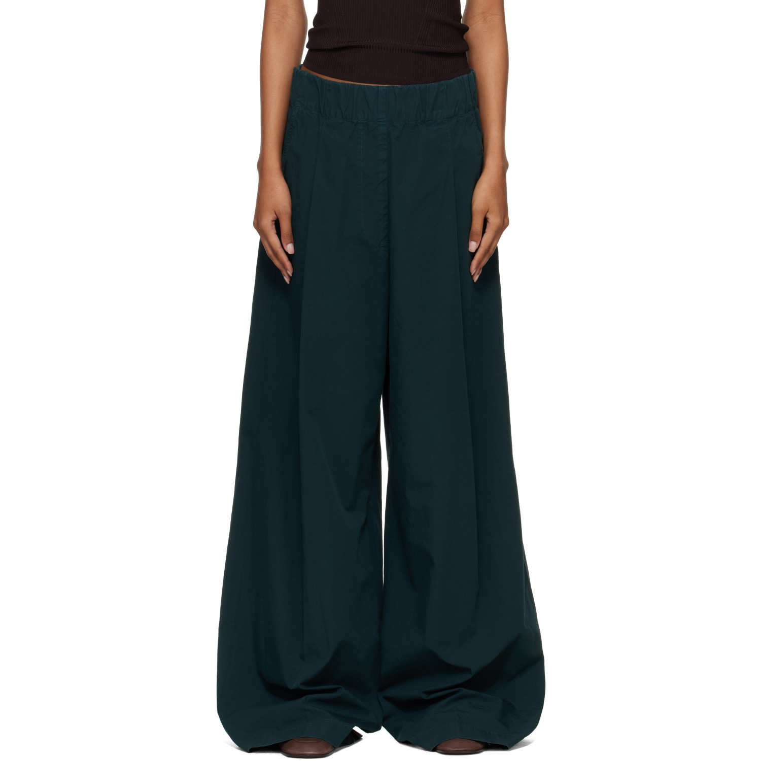 Dries Van Noten Green Elasticated Overdyed Trousers