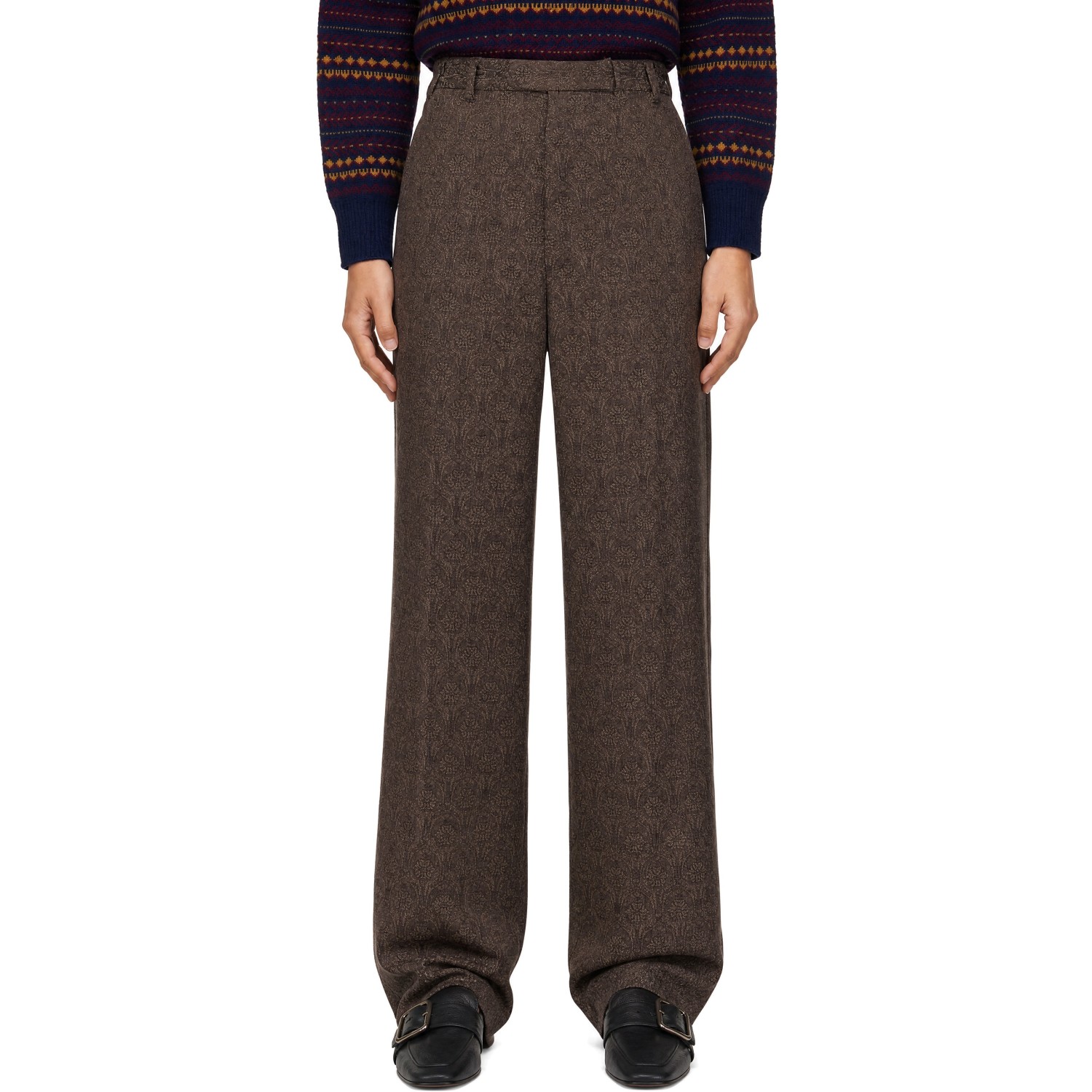 Dries Van Noten Brown Floral Crêpe Trousers