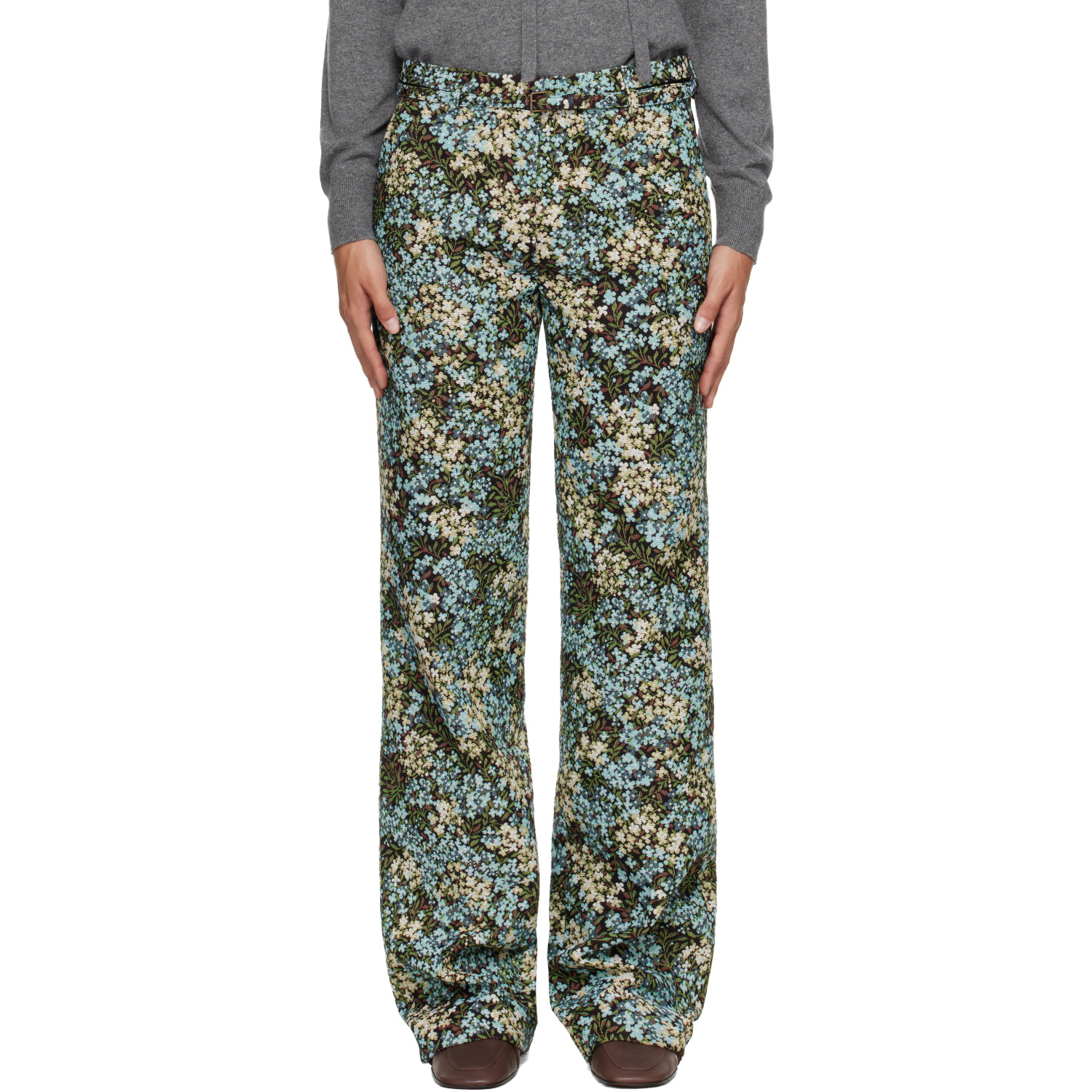 Dries Van Noten Blue Floral Trousers