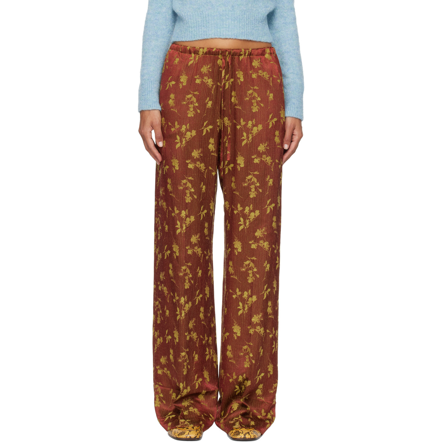 Dries Van Noten Brown Elasticated Jacquard Trousers