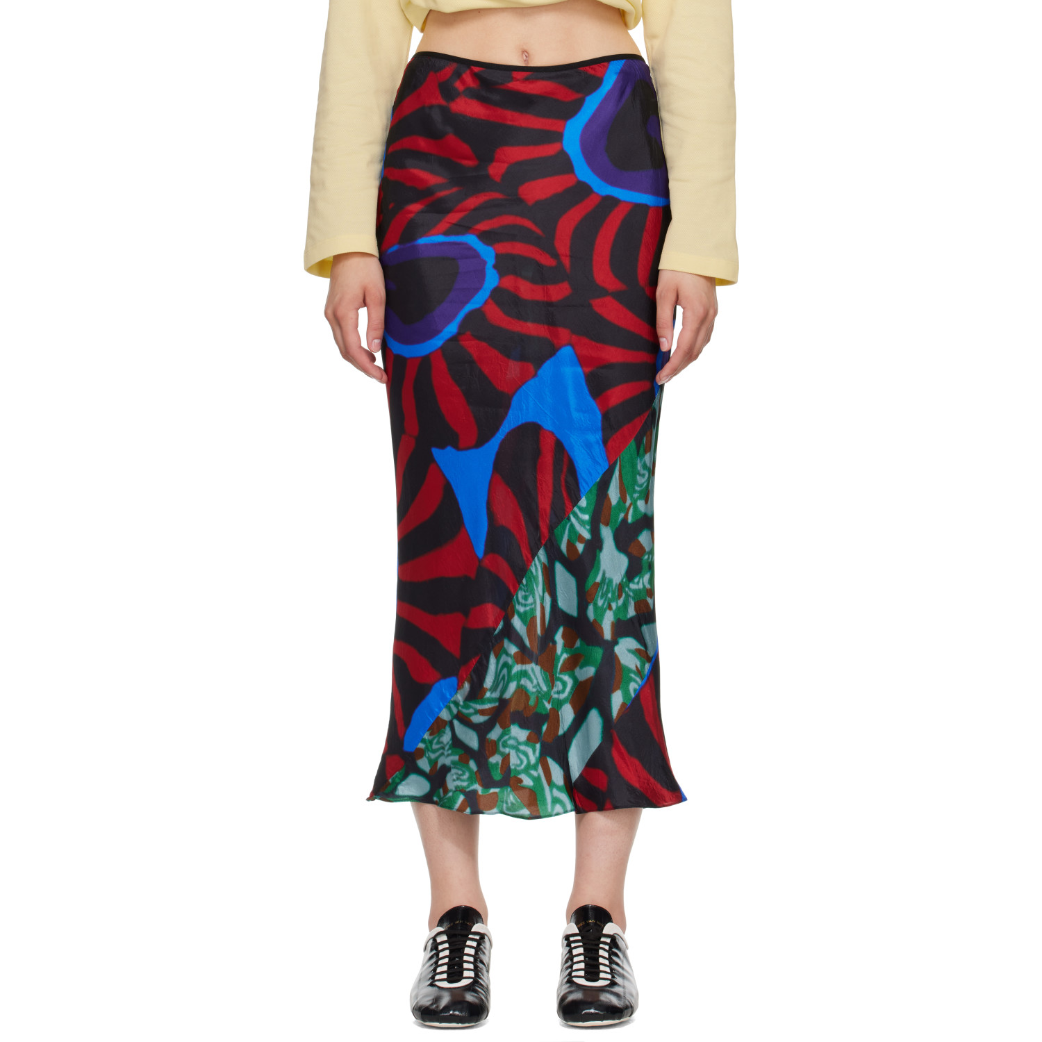 Dries Van Noten Red & Blue Printed Midi Skirt