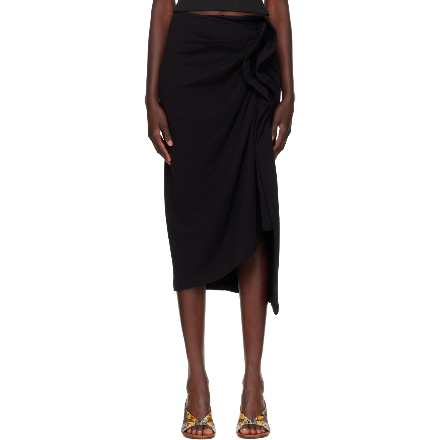 Dries Van Noten Black Gathered Midi Skirt