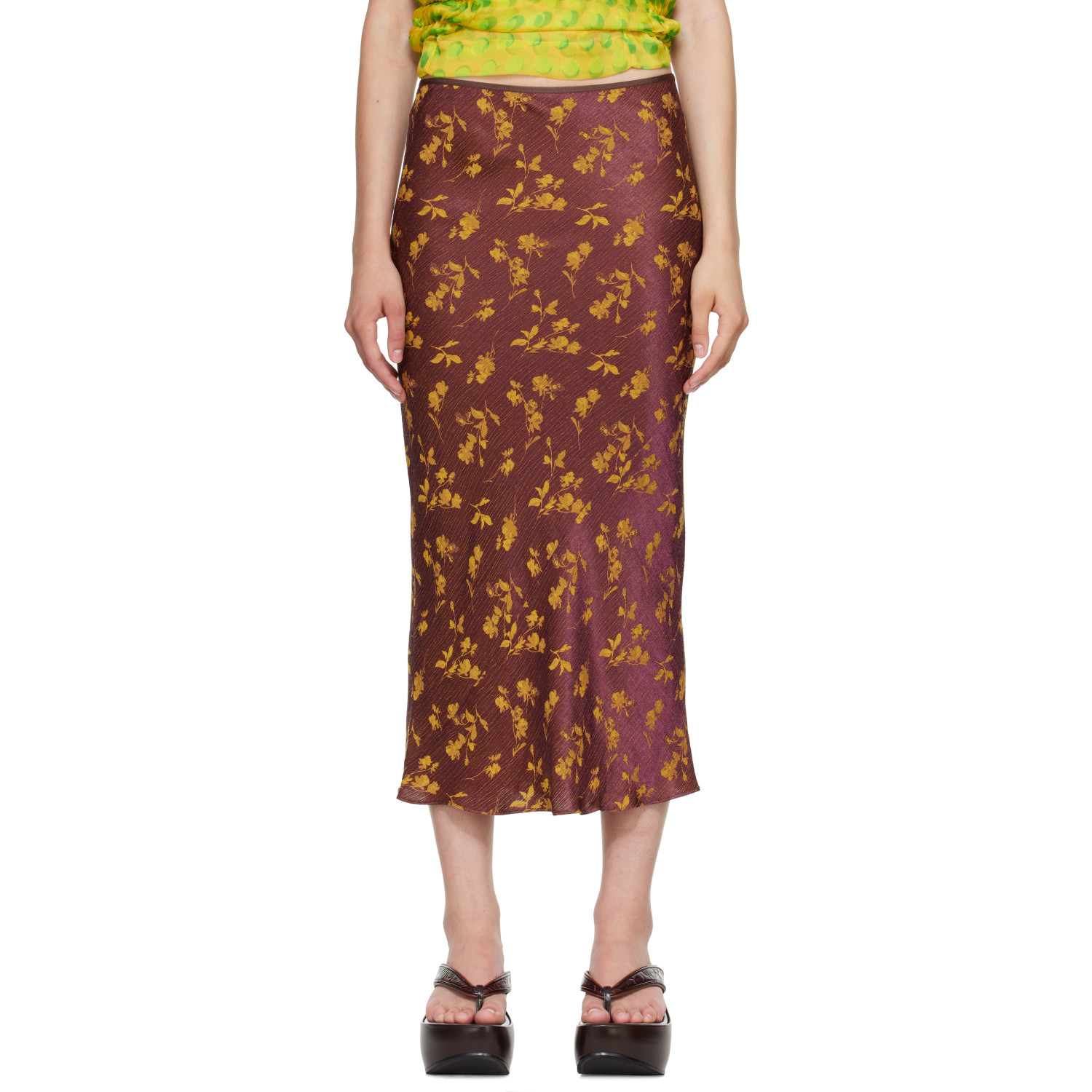 Dries Van Noten Yellow & Purple Floral Midi Skirt