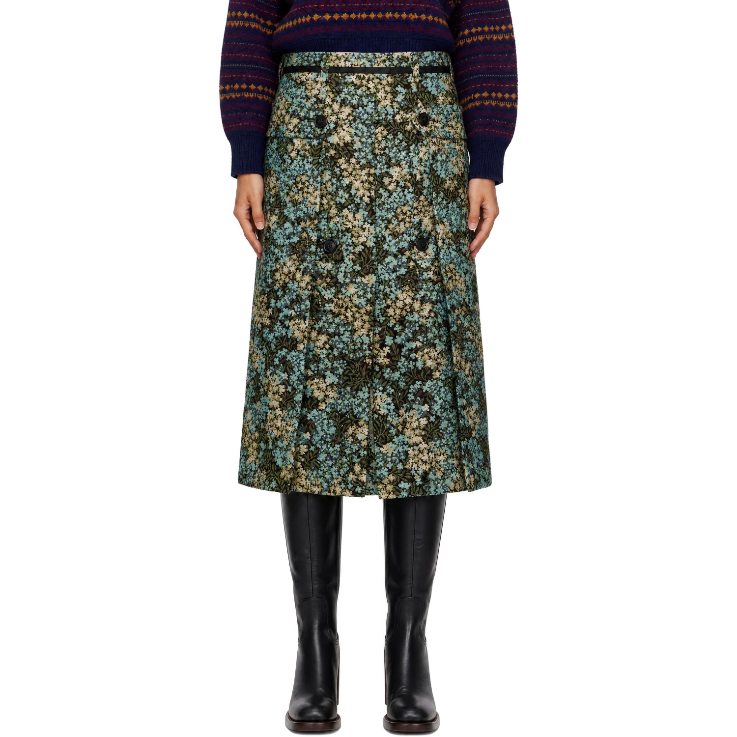 Dries Van Noten Multicolor Floral Jacquard Midi Skirt