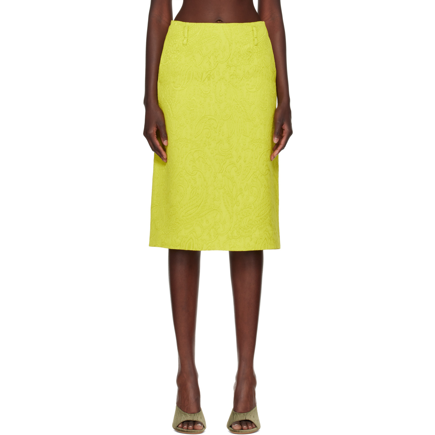 Dries Van Noten Green Matelassé Midi Skirt