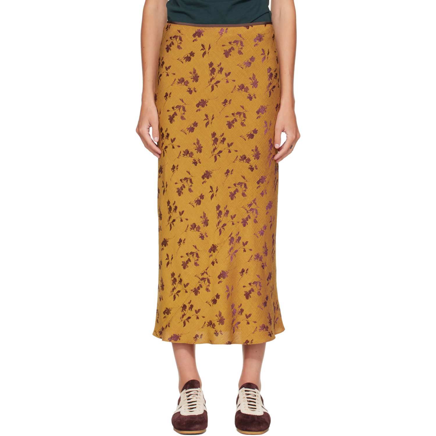 Dries Van Noten Yellow & Purple Floral Midi Skirt