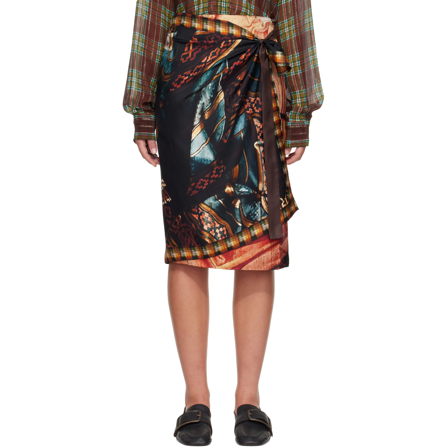 Dries Van Noten Multicolor Wrap Scarf Midi Skirt