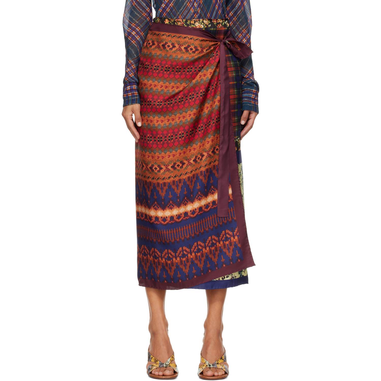 Dries Van Noten Multicolor Long Wrap Scarf Midi Skirt