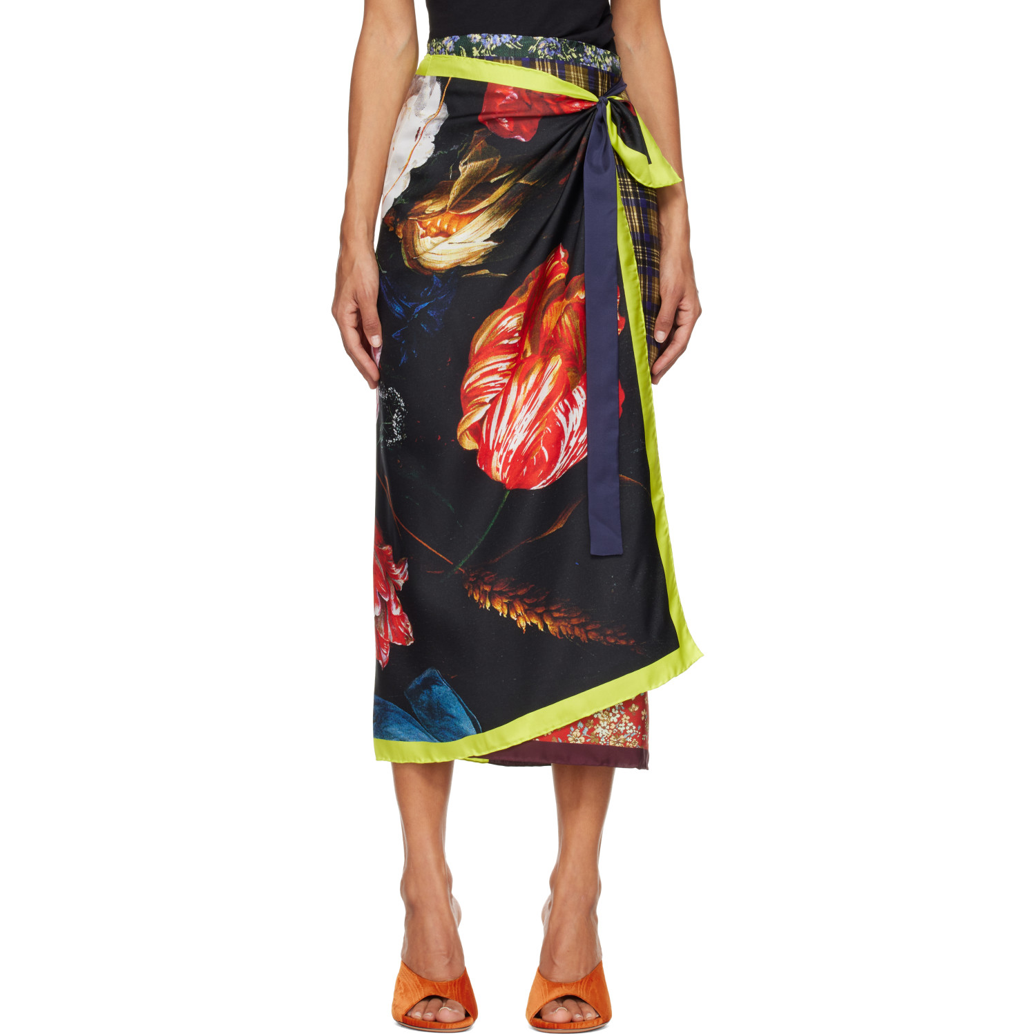 Dries Van Noten Multicolor Long Wrap Scarf Midi Skirt
