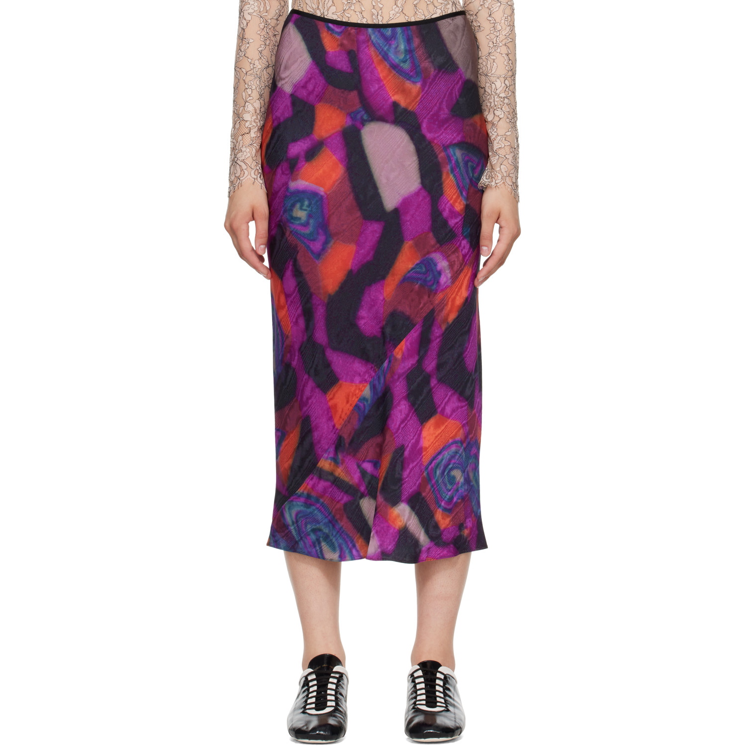 Dries Van Noten Purple Printed Midi Skirt