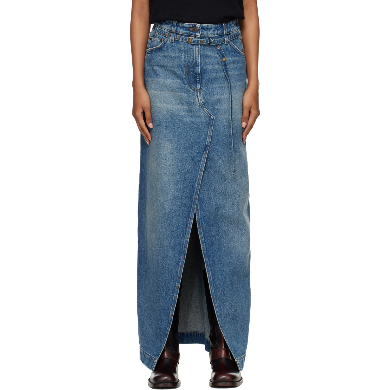 Dries Van Noten Blue Long Denim Maxi Skirt