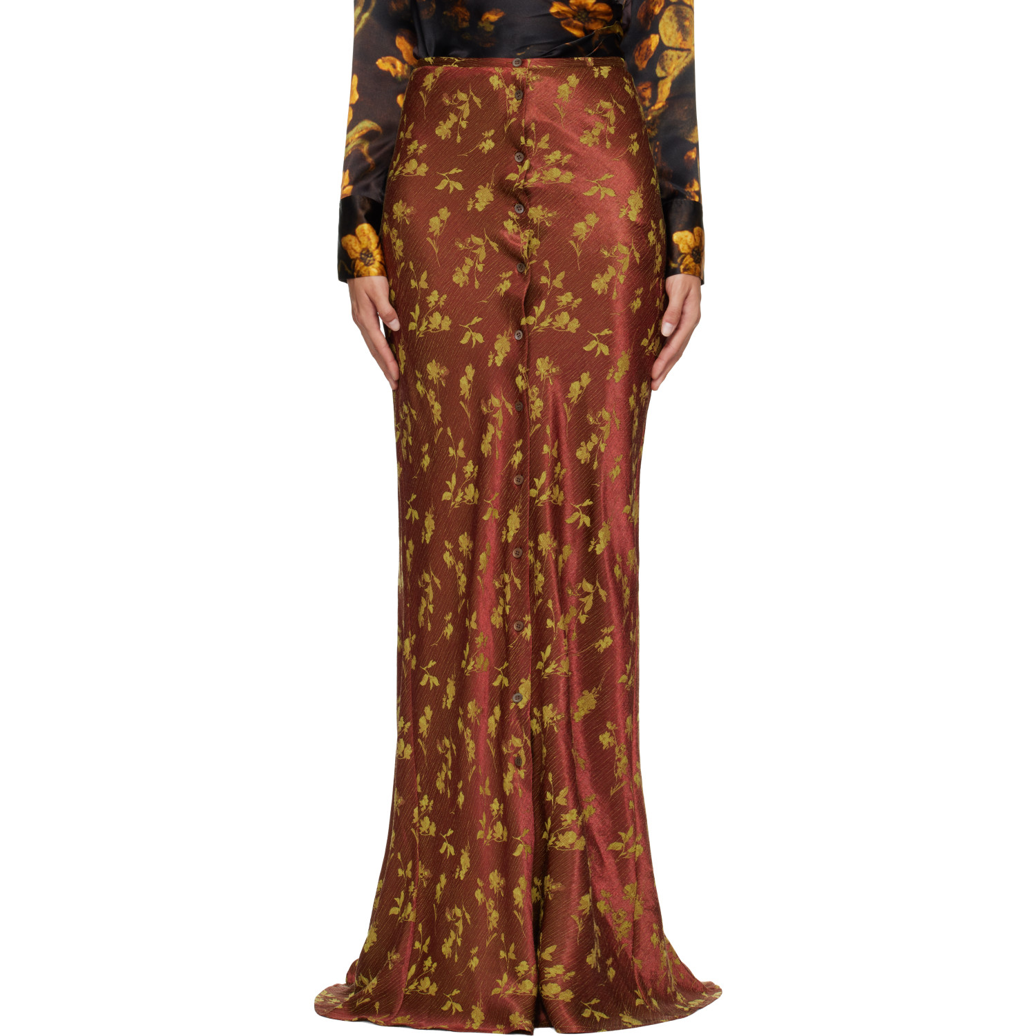 Dries Van Noten Brown Jacquard Maxi Skirt