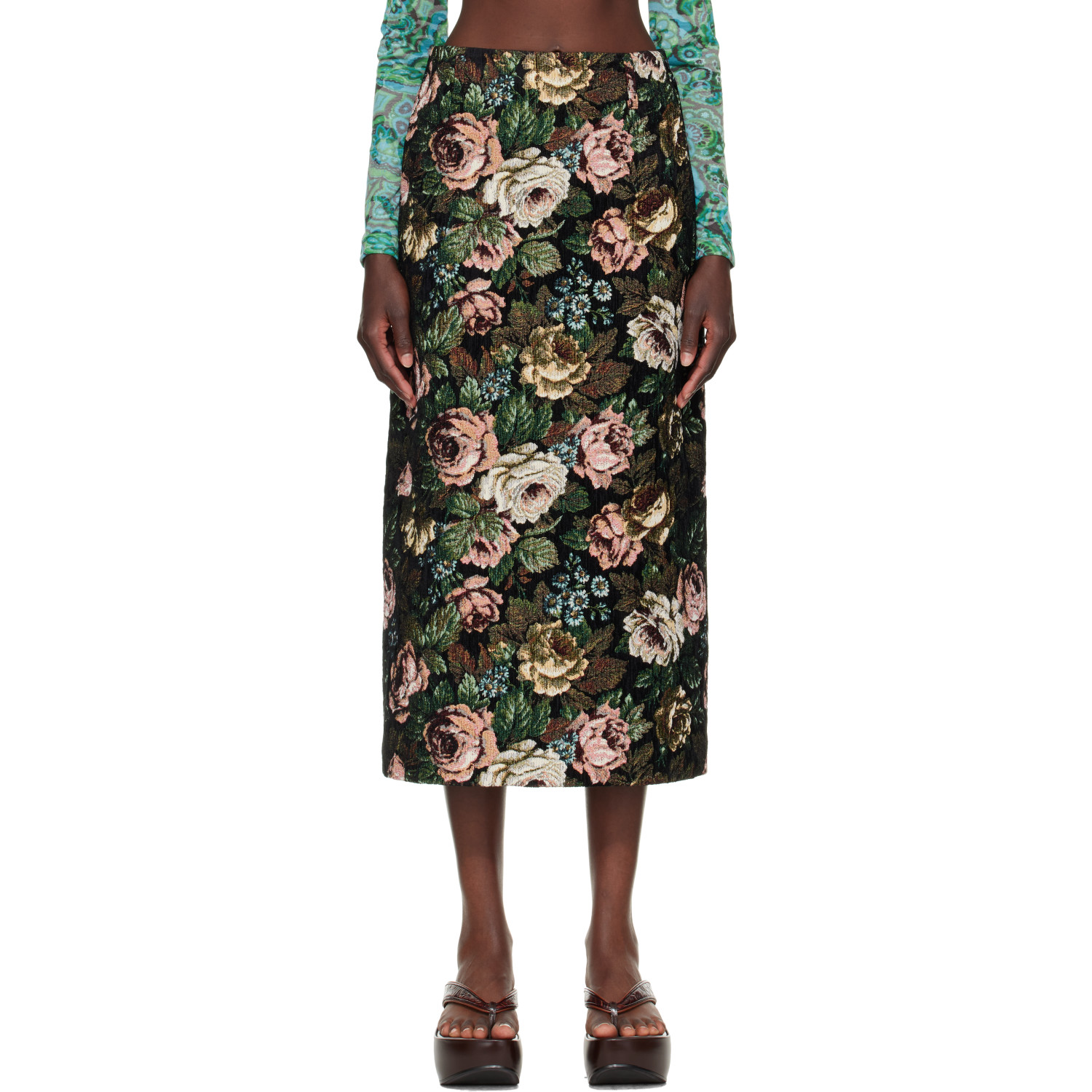 Dries Van Noten Black Floral Maxi Skirt