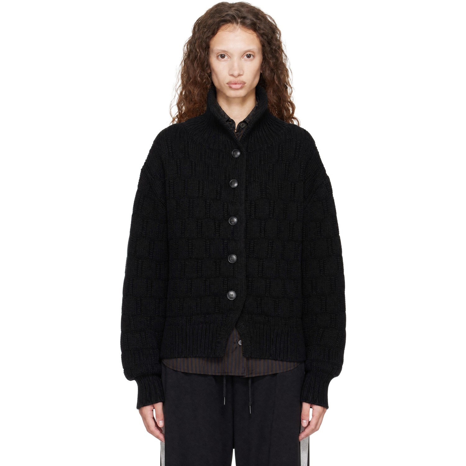 Dries Van Noten Black Textured Wool Cardigan