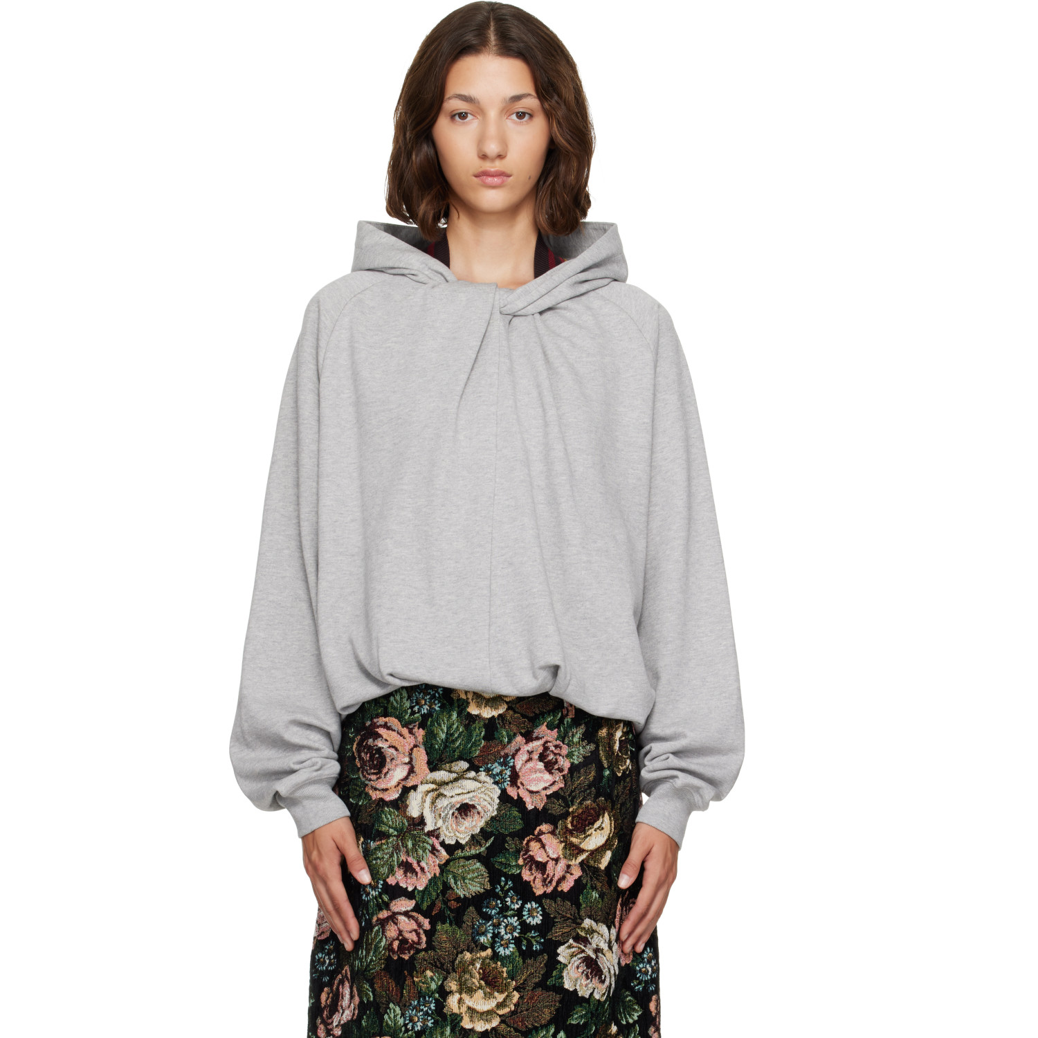 Dries Van Noten Gray Draped Cotton Hoodie