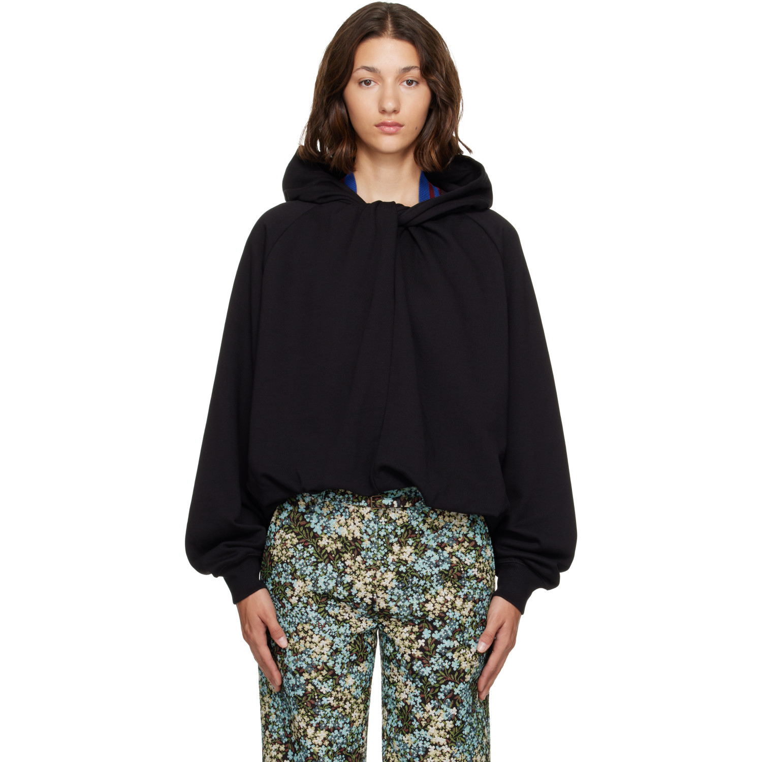 Dries Van Noten Black Draped Cotton Hoodie
