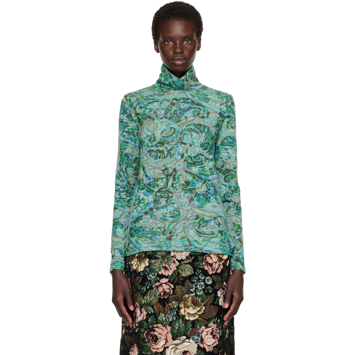 Dries Van Noten Green Paisley Turtleneck